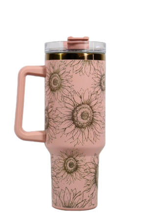 Premium 40oz Stainless Steel Insulated Travel Tumbler with Gold Rim