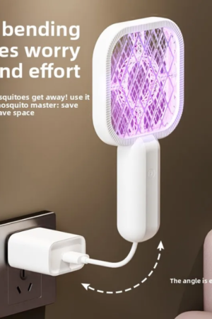 Electric Mosquito Swatter 2-in-1 Foldable Fly Swatter USB Rechargeable Bug Zapper with Purple Light Mosquito Trap