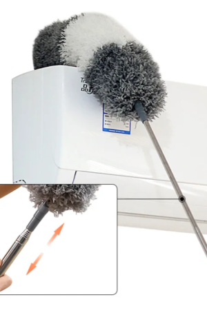 Extendable Microfiber Fan Duster with Telescoping Stainless Steel Pole & Bendable Head
