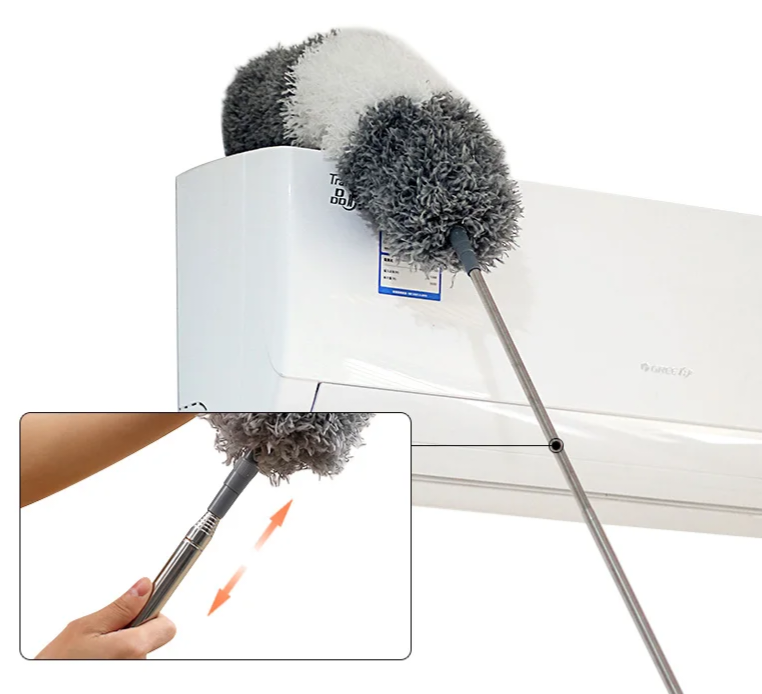 Extendable Microfiber Fan Duster with Telescoping Stainless Steel Pole & Bendable Head
