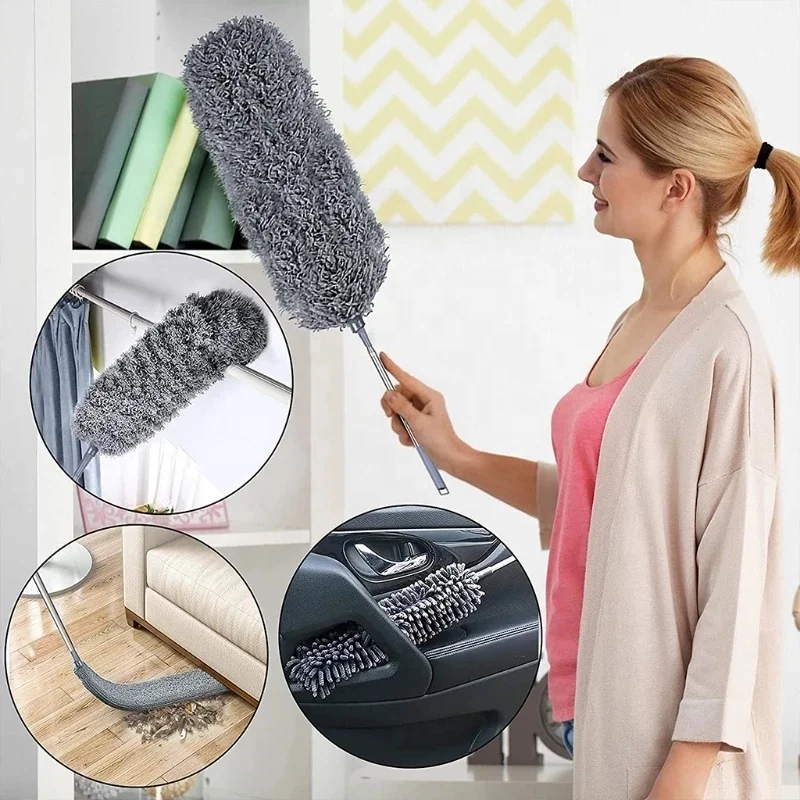 Extendable Microfiber Fan Duster with Telescoping Stainless Steel Pole & Bendable Head - Image 2
