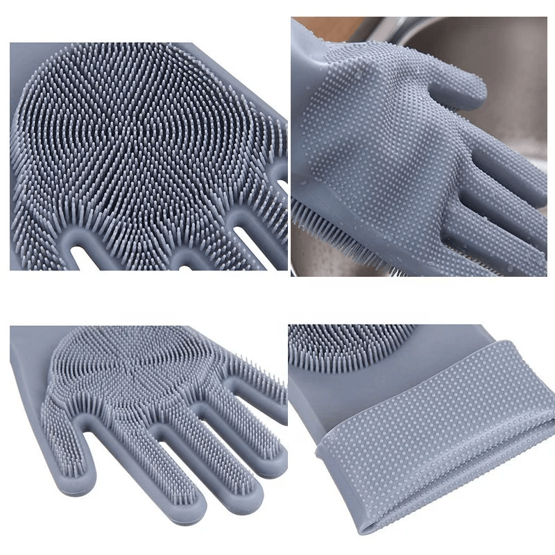 Multifunctional Magic Silicone Dishwashing & Cleaning Gloves with Built-in Scrubber - Image 4