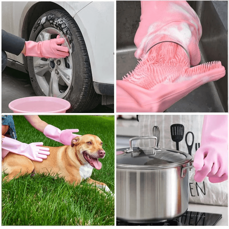 Multifunctional Magic Silicone Dishwashing & Cleaning Gloves with Built-in Scrubber - Image 5