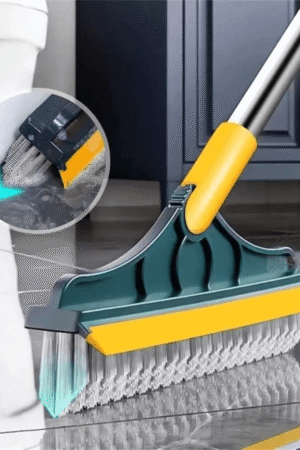 ​2-in-1 Floor Scrub Brush with Rubber Squeegee Wiper