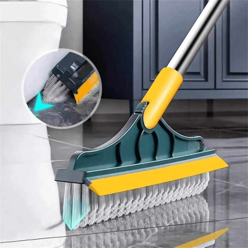 2-in-1 Floor Scrub Brush with Rubber Squeegee Wiper