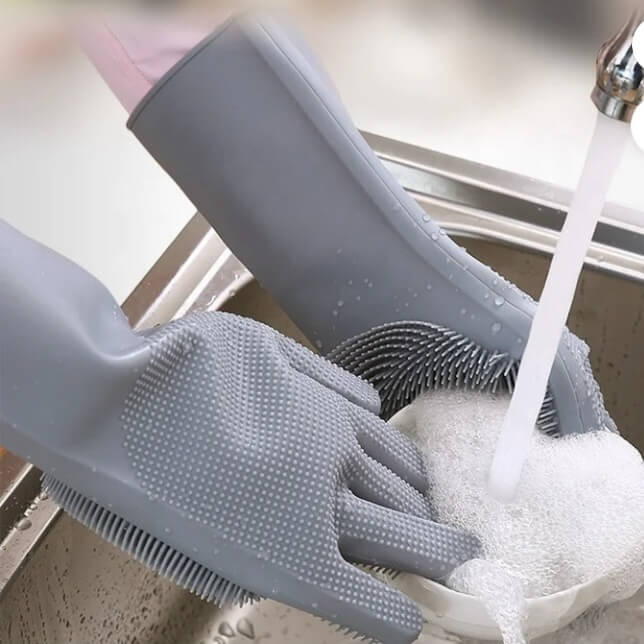 Multifunctional Magic Silicone Dishwashing & Cleaning Gloves with Built-in Scrubber