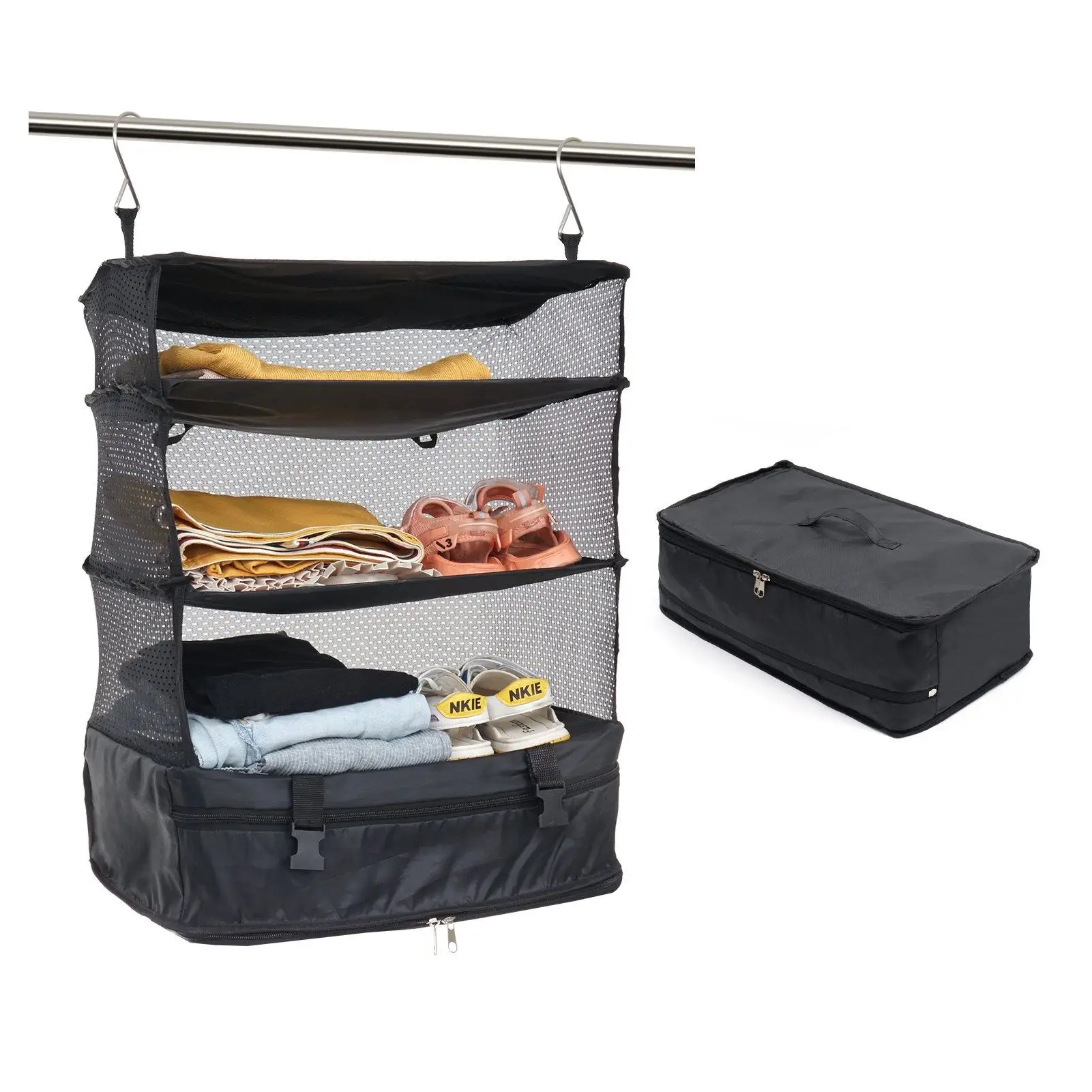 Portable 3-Layer Hanging Travel Organizer & Luggage Shelves - Image 8