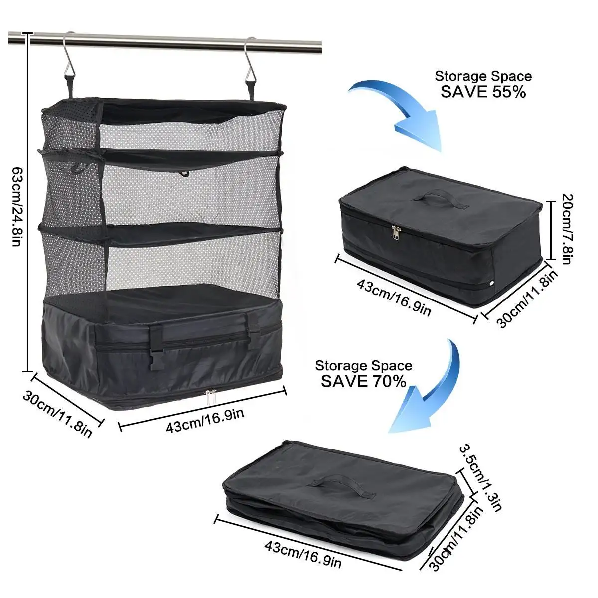 Portable 3-Layer Hanging Travel Organizer & Luggage Shelves - Image 7