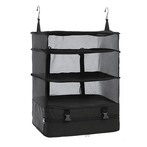Portable 3-Layer Hanging Travel Organizer & Luggage Shelves