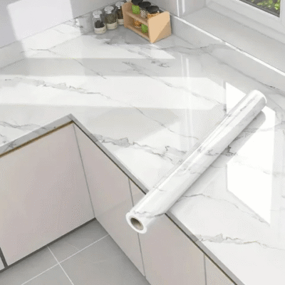 Self-Adhesive White Marble Wallpaper Roll – Waterproof PVC Sheet