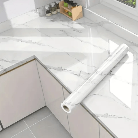 Self-Adhesive White Marble Wallpaper Roll – Waterproof PVC Sheet