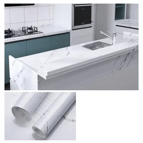 Self-Adhesive White Marble Wallpaper Roll – Waterproof PVC Sheet - Image 4